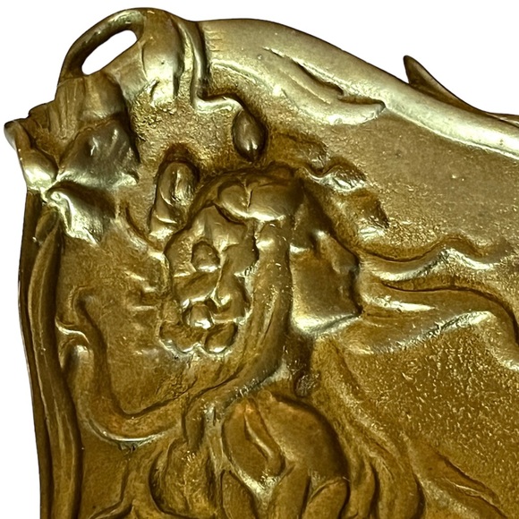 SOLD Art Nouveau Trinket Tray Brass Bronze Dish Vanity Tray Dressing Table Catch - Picture 2 of 8